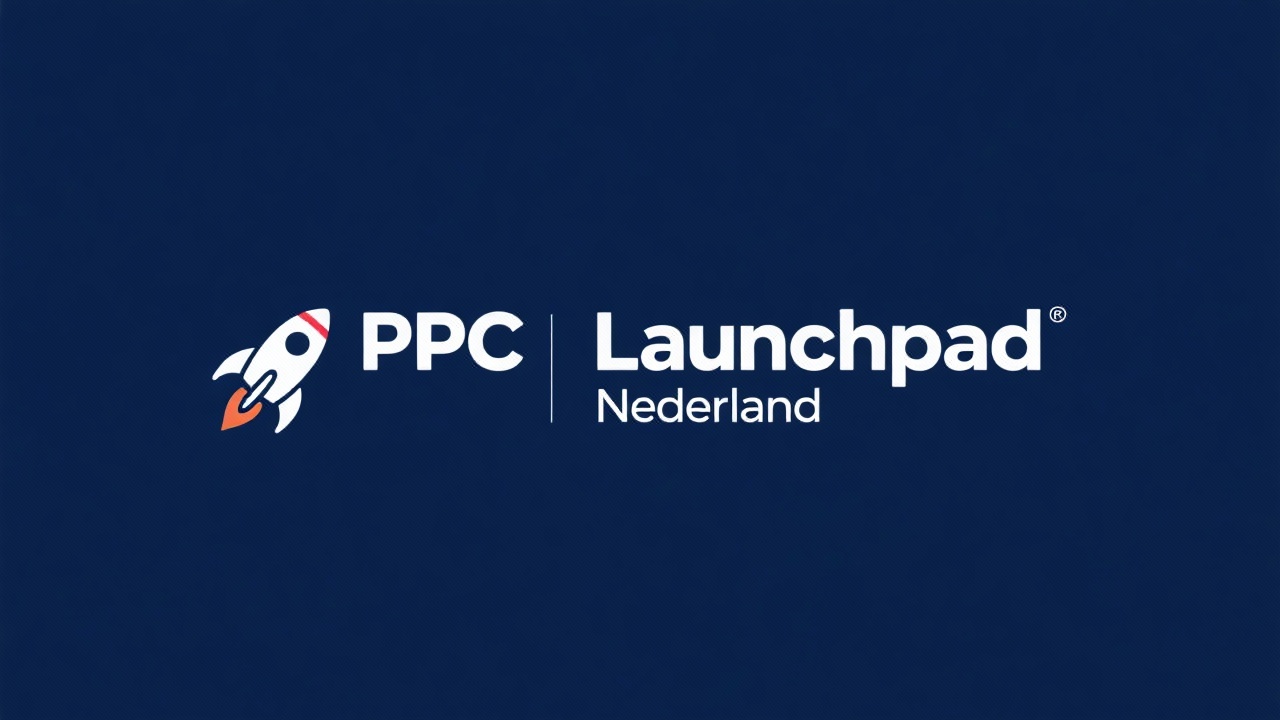 Simplified logotype showing PPC Launchpad Nederland wordmark with clean typography and a small rocket icon for consistent usage across digital Dutch marketing assets.